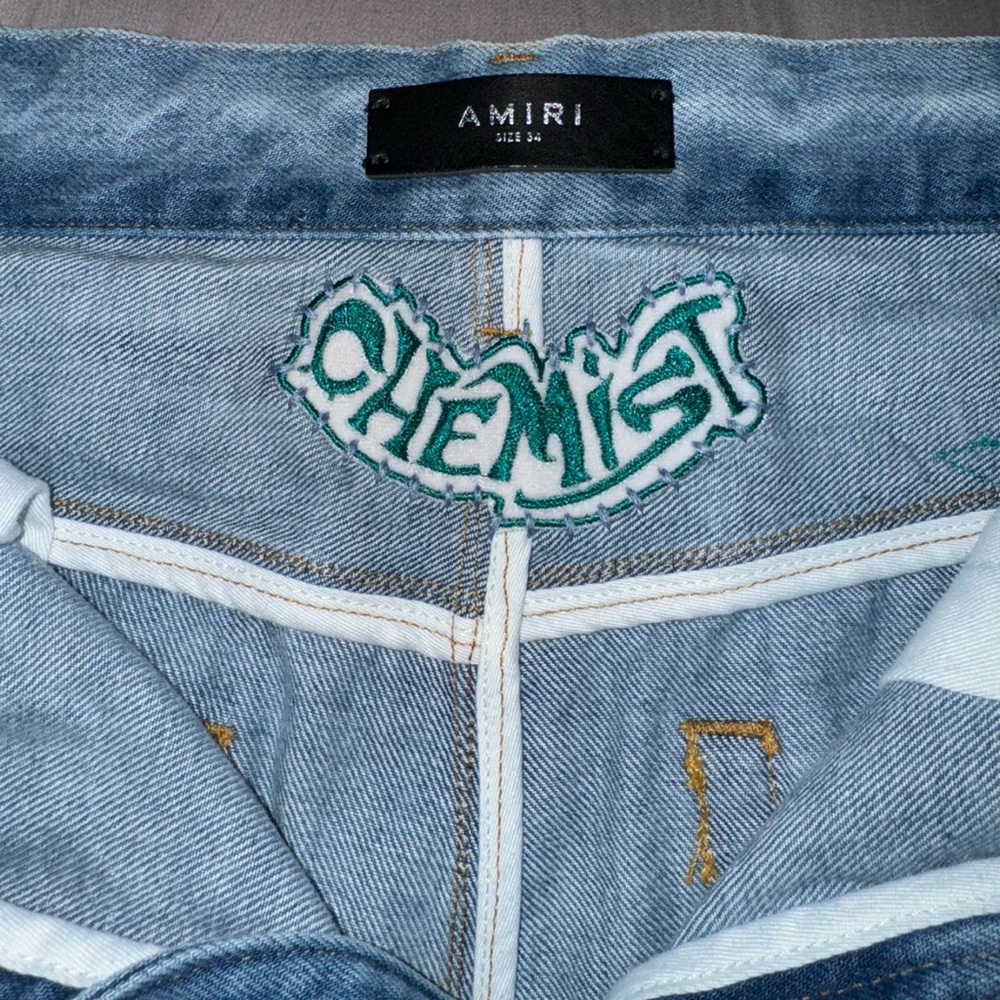 Amiri Chemist Leather Star Blue Jeans in light indigo sz 30 - Picture 4 of 10